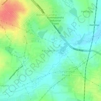 Mapa topográfico Kittaganahalli, altitud, relieve