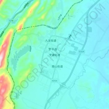 Mapa topográfico 罗雄街道, altitud, relieve