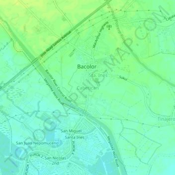 Mapa topográfico Cabetican, altitud, relieve