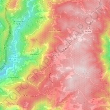 Mapa topográfico Poiares, altitud, relieve