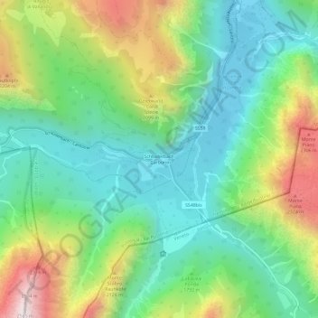 Mapa topográfico Carbonin, altitud, relieve
