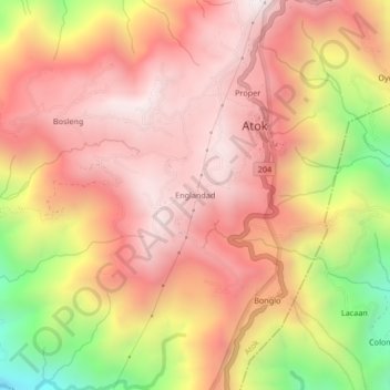 Mapa topográfico Englandad, altitud, relieve