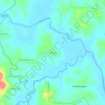 Mapa topográfico Uduse, altitud, relieve