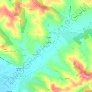 Mapa topográfico Lantrou, altitud, relieve