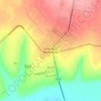 Mapa topográfico Santa Rosa del Aguaray, altitud, relieve