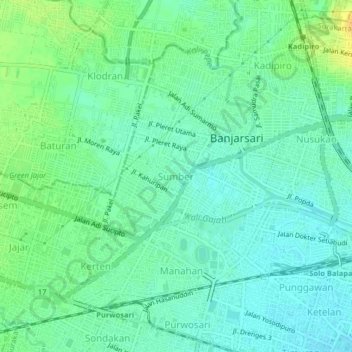 Mapa topográfico Sumber, altitud, relieve