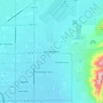 Mapa topográfico Sunrise Manor, altitud, relieve