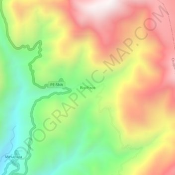 Mapa topográfico Rio Pisco, altitud, relieve
