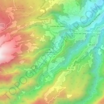 Mapa topográfico Fajã das Murtas, altitud, relieve