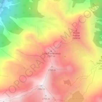 Mapa topográfico Cima Tremenesca, altitud, relieve