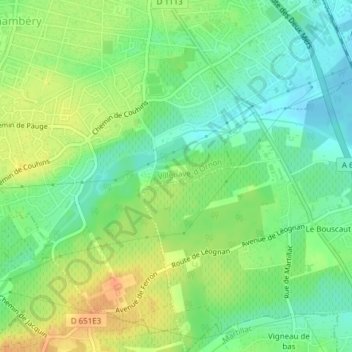 Mapa topográfico Couhins, altitud, relieve
