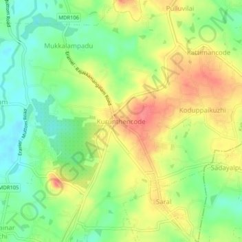 Mapa topográfico Kurunthencode, altitud, relieve