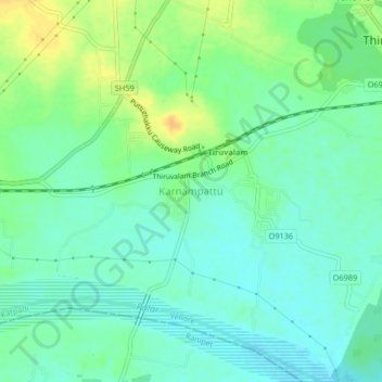 Mapa topográfico Karnampattu, altitud, relieve
