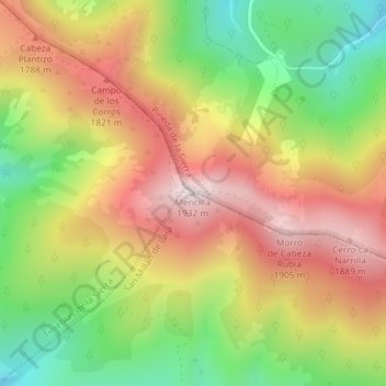 Mapa topográfico Mencilla, altitud, relieve