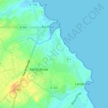 Mapa topográfico Les Hougues, altitud, relieve