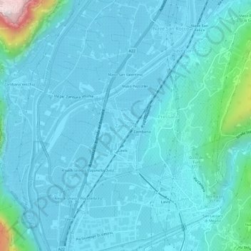 Mapa topográfico Zambana, altitud, relieve