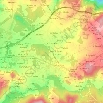 Mapa topográfico Torás, altitud, relieve