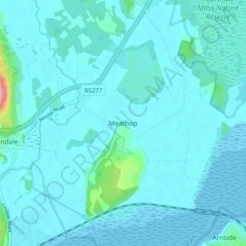 Mapa topográfico Meathop, altitud, relieve