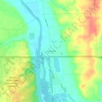 Mapa topográfico Grand Valley, altitud, relieve