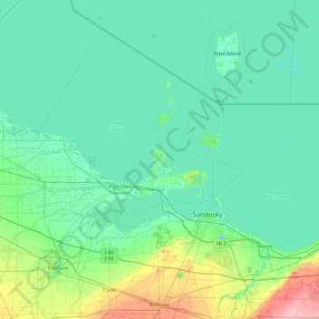 Mapa topográfico Catawba Island, altitud, relieve