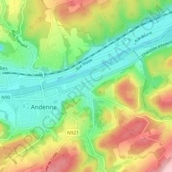 Mapa topográfico Andenelle, altitud, relieve
