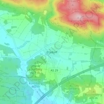 Mapa topográfico Etsdorf, altitud, relieve