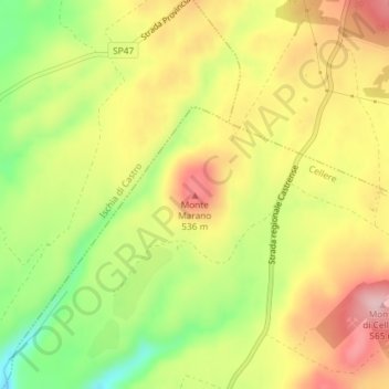 Mapa topográfico Monte Marano, altitud, relieve