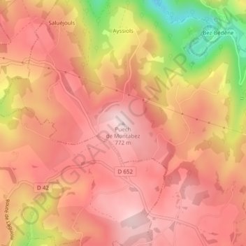 Mapa topográfico Puech de Montabez, altitud, relieve