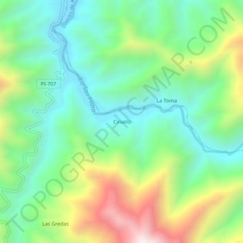 Mapa topográfico Ciruelo, altitud, relieve