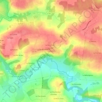 Mapa topográfico Les Buttes, altitud, relieve