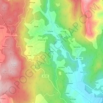 Mapa topográfico Souto, altitud, relieve