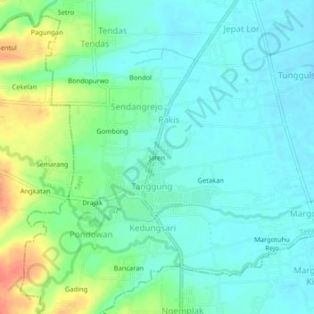 Mapa topográfico Jaten, altitud, relieve