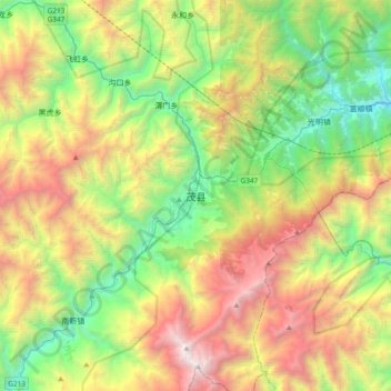 Mapa topográfico 茂县, altitud, relieve
