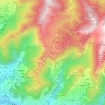 Mapa topográfico Creto, altitud, relieve