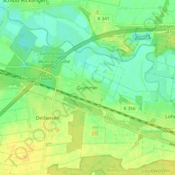 Mapa topográfico Gümmer, altitud, relieve