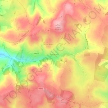 Mapa topográfico Connettes, altitud, relieve