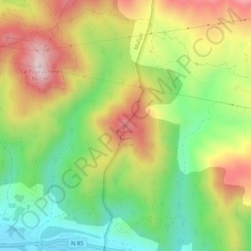 Mapa topográfico Brame-Faim, altitud, relieve