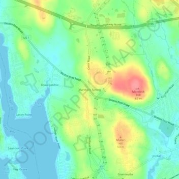 Mapa topográfico Manitock Spring, altitud, relieve