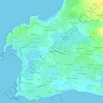 Mapa topográfico Kereon, altitud, relieve