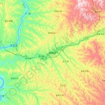 Mapa topográfico 柳林县, altitud, relieve
