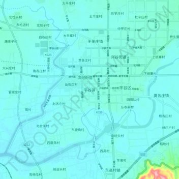 Mapa topográfico 平谷镇, altitud, relieve
