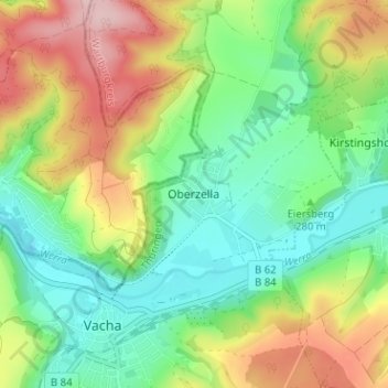 Mapa topográfico Oberzella, altitud, relieve