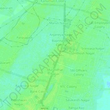 Mapa topográfico Gaigalapadu, altitud, relieve