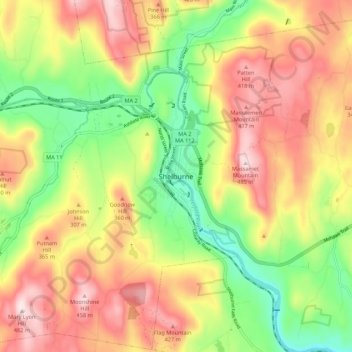 Mapa topográfico Shelburne, altitud, relieve