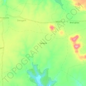 Mapa topográfico Rampara, altitud, relieve