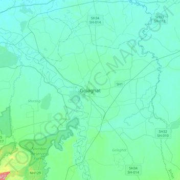 Mapa topográfico Golaghat, altitud, relieve