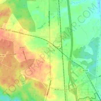 Mapa topográfico Doswell, altitud, relieve