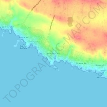 Mapa topográfico Binibèquer Nou, altitud, relieve
