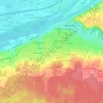 Mapa topográfico Les Corneaux, altitud, relieve