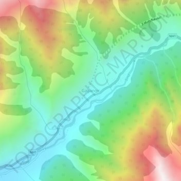 Mapa topográfico Gagangir, altitud, relieve